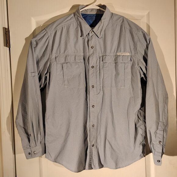ExOfficio shirt mens L Large blue plaid insect shield snap vented fishing outdoo - Picture 8 of 10
